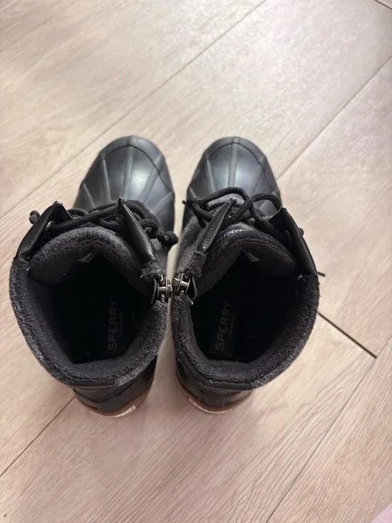 Sperry Black Women's Waterproof Duck Boots with Wool Plaid Detailing Size 6.5M - Picture 7 of 7